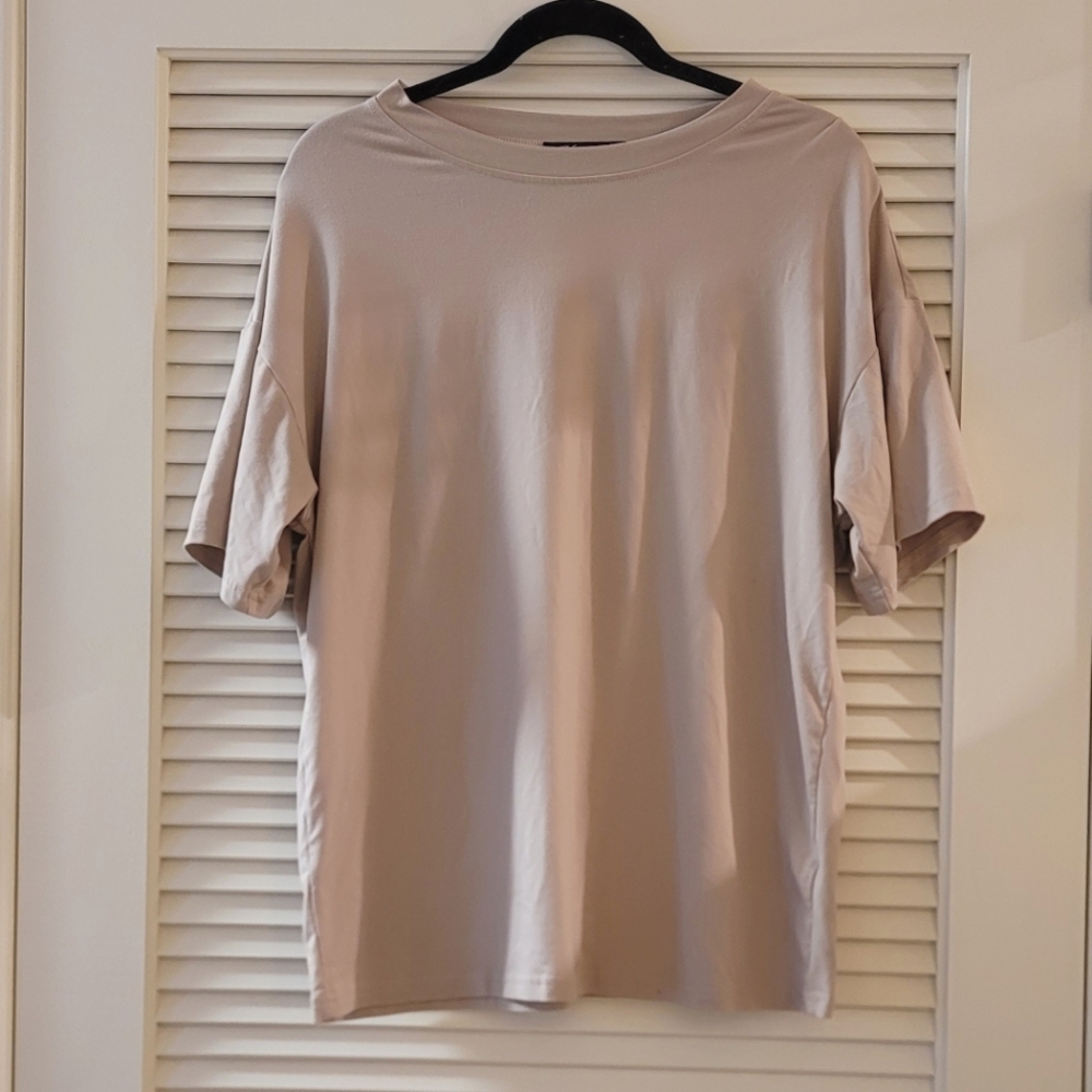 Simplee- Tan Short-Sleeve Oversized Top